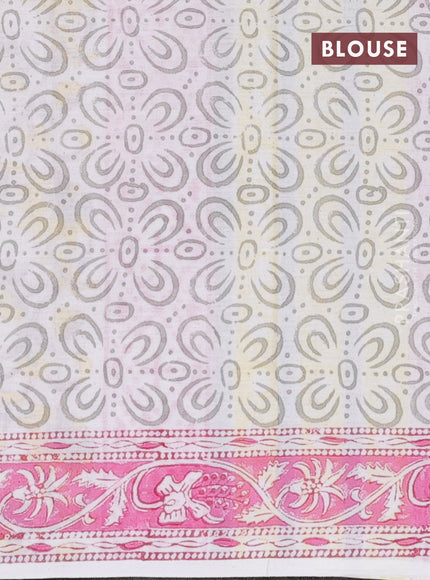 Jaipur cotton saree grey and pink with allover floral prints and printed border