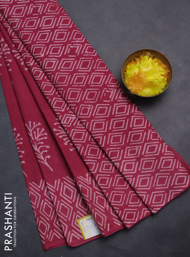 Jaipur cotton saree maroon with butta prints and printed border