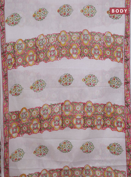 Jaipur cotton saree off white and peach pink with allover floral prints and printed border