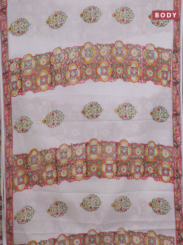 Jaipur cotton saree off white and peach pink with allover floral prints and printed border
