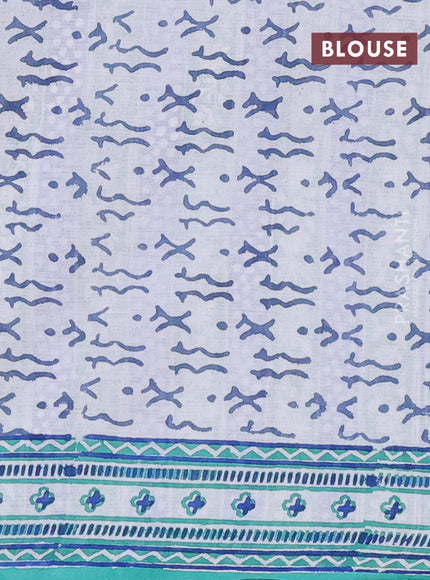 Jaipur cotton saree off white and teal green with butta prints and printed border