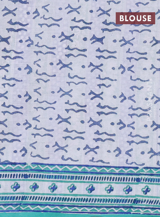 Jaipur cotton saree off white and teal green with butta prints and printed border