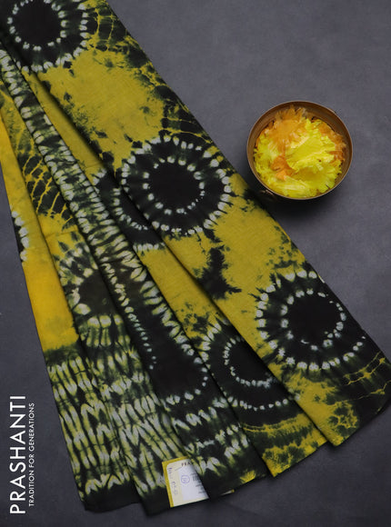 Jaipur cotton saree black and yellow with allover shibori prints and printed border