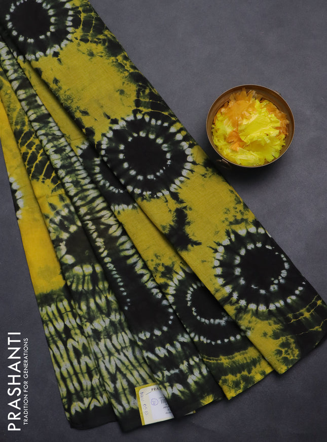 Jaipur cotton saree black and yellow with allover shibori prints and printed border