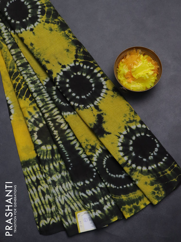 Jaipur cotton saree black and yellow with allover shibori prints and printed border