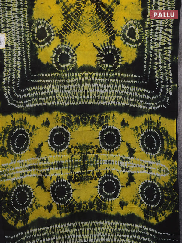 Jaipur cotton saree black and yellow with allover shibori prints and printed border