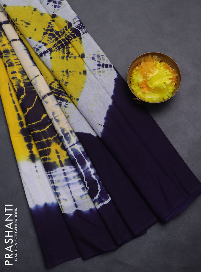 Jaipur cotton saree blue and yellow with tie & dye prints and simple border