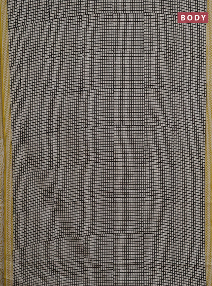 Jaipur cotton saree beige and yellow with allover checked pattern and printed border