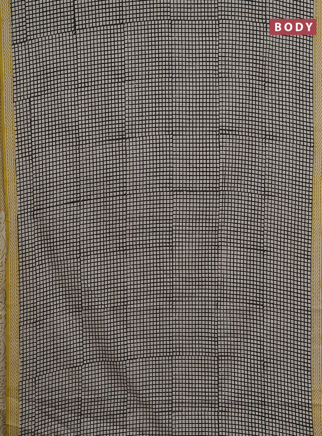 Jaipur cotton saree beige and yellow with allover checked pattern and printed border