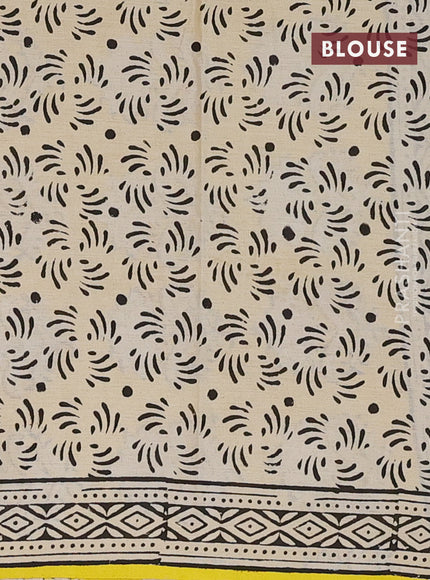 Jaipur cotton saree cream and yellow with butta prinrs and printed border