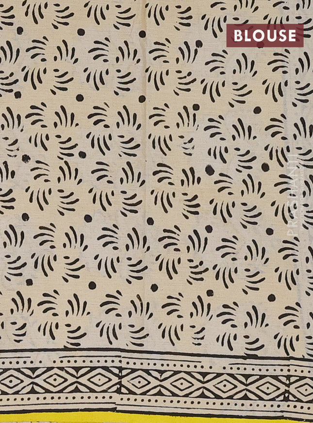 Jaipur cotton saree cream and yellow with butta prinrs and printed border