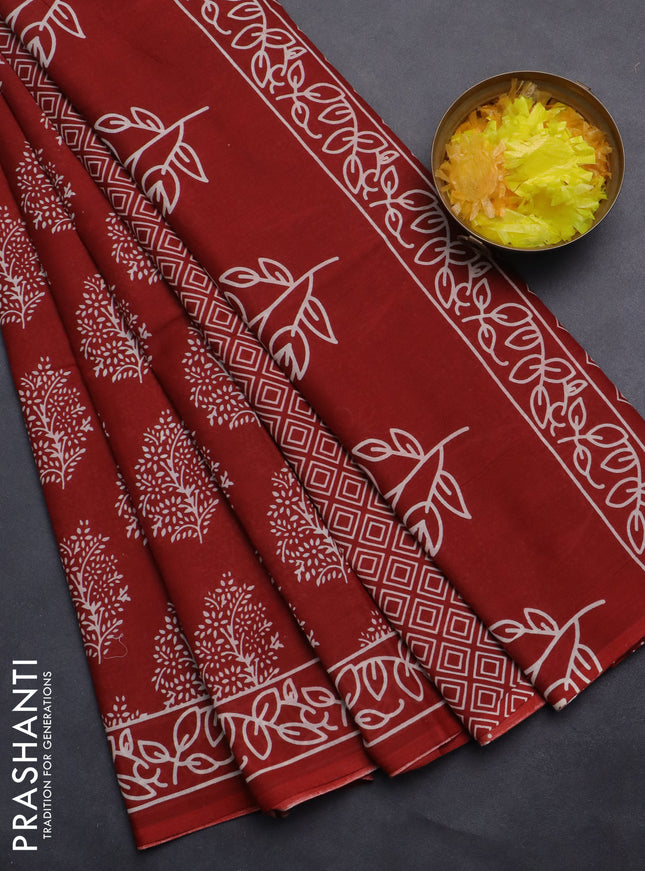Jaipur cotton saree red with butta prinrs in borderless style