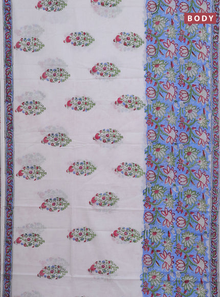 Jaipur cotton saree light blue and off white with allover floral prints and printed border