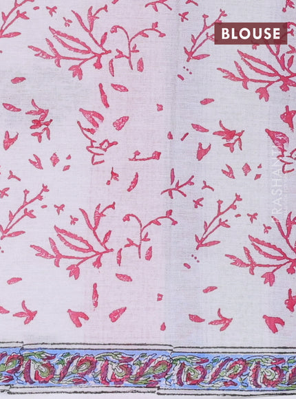 Jaipur cotton saree light blue and off white with allover floral prints and printed border