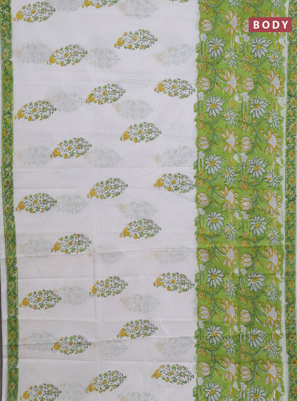 Jaipur cotton saree light green and off white with allover floral prints and printed border