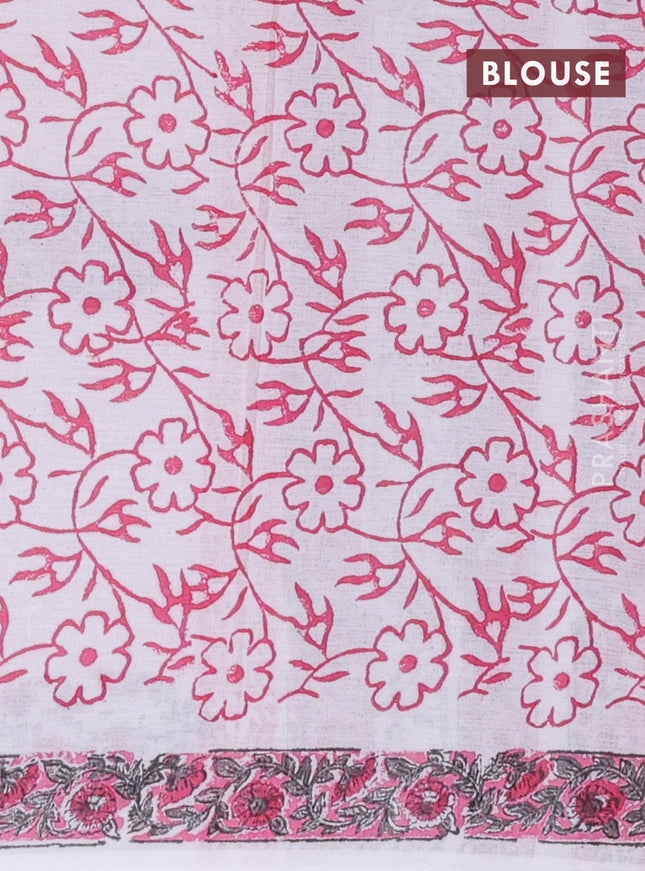 Jaipur cotton saree light pink and off white with allover floral prints and printed border
