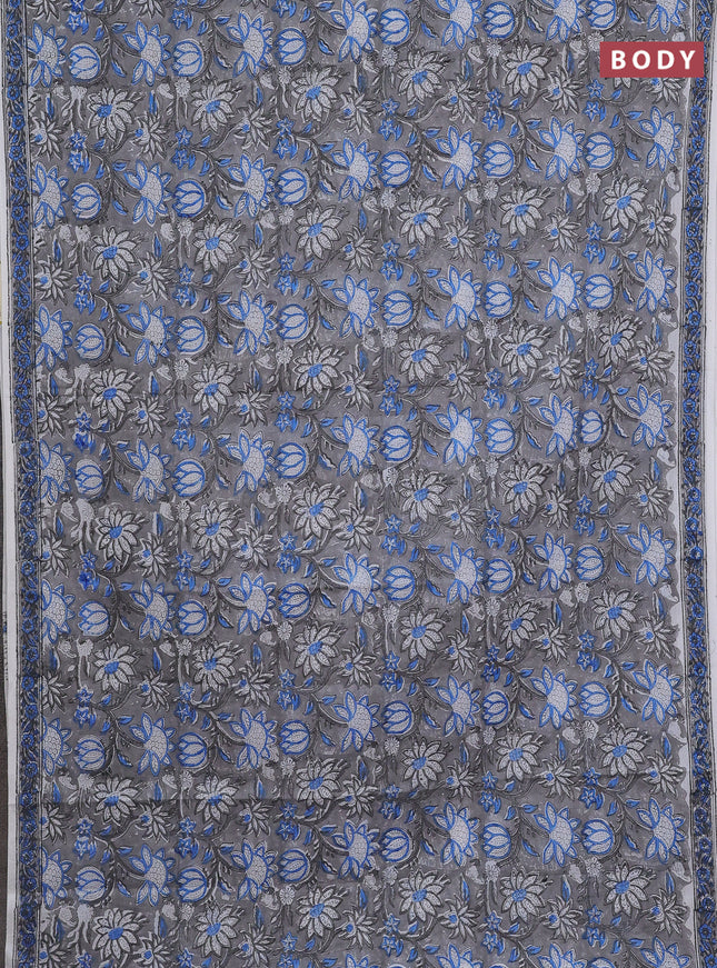 Jaipur cotton saree grey and off white with allover floral prints and printed border