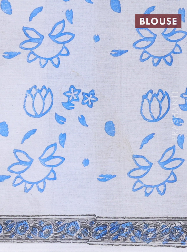 Jaipur cotton saree grey and off white with allover floral prints and printed border