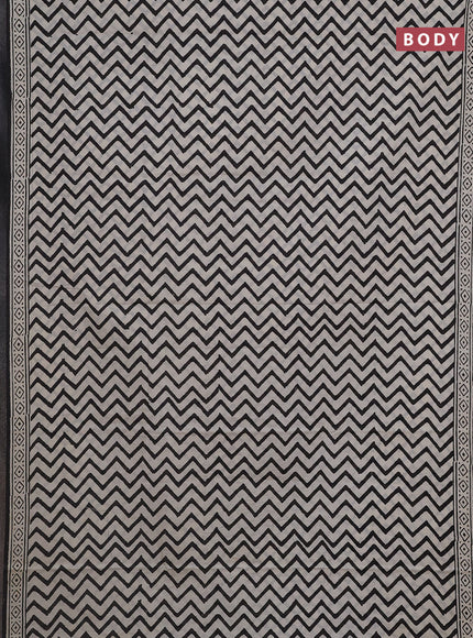 Jaipur cotton saree beige and black with allover zig zag prints and printed border