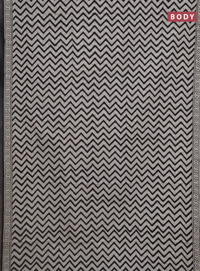Jaipur cotton saree beige and black with allover zig zag prints and printed border