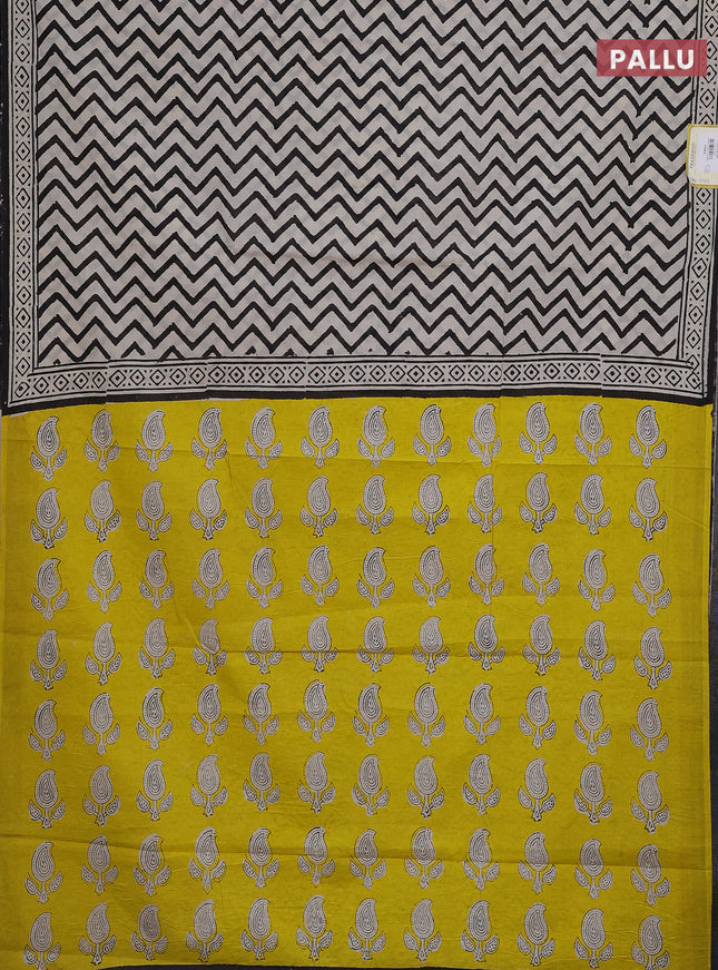 Jaipur cotton saree beige and black with allover zig zag prints and printed border