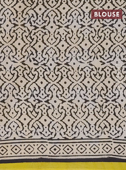 Jaipur cotton saree beige and black with allover zig zag prints and printed border