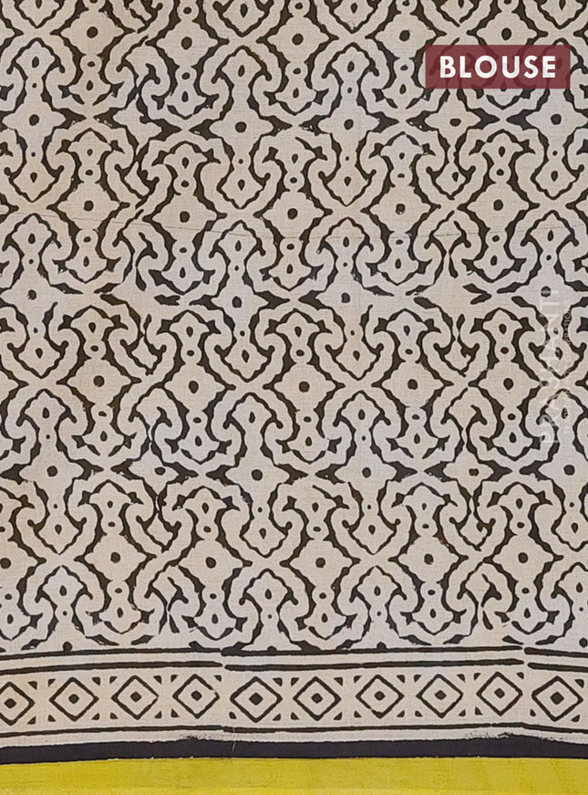 Jaipur cotton saree beige and black with allover zig zag prints and printed border