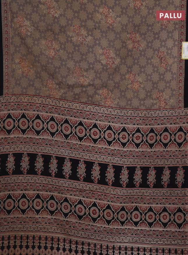 Jaipur cotton saree grey and black with allover ajrakh prints and printed border