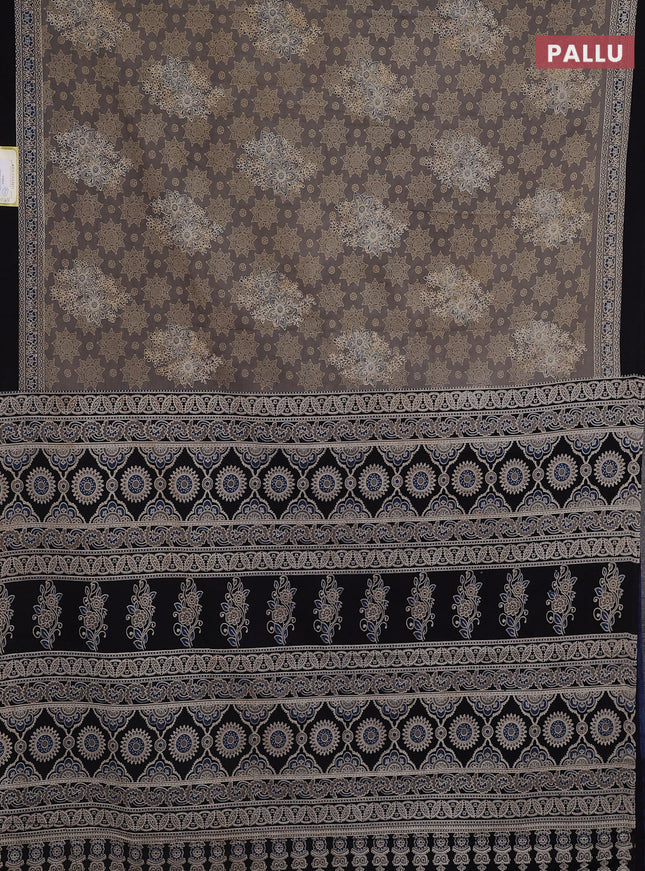 Jaipur cotton saree grey and black with allover ajrakh prints and printed border