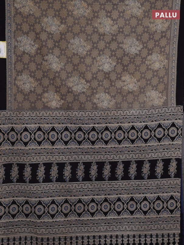 Jaipur cotton saree grey and black with allover ajrakh prints and printed border
