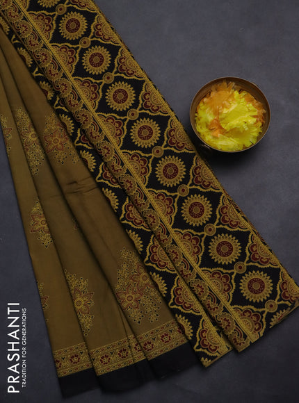 Jaipur cotton saree mehendi green and black with butta prints and printed border