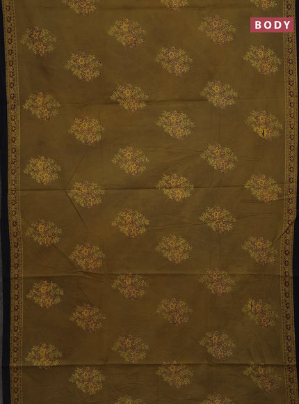 Jaipur cotton saree mehendi green and black with butta prints and printed border