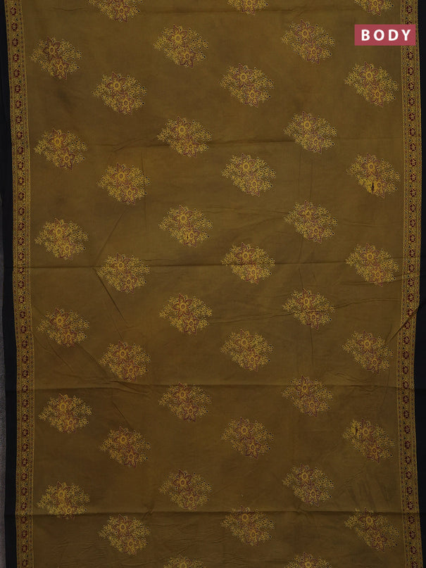 Jaipur cotton saree mehendi green and black with butta prints and printed border