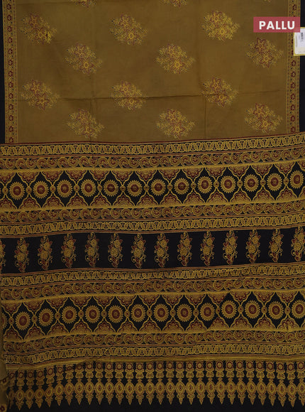 Jaipur cotton saree mehendi green and black with butta prints and printed border