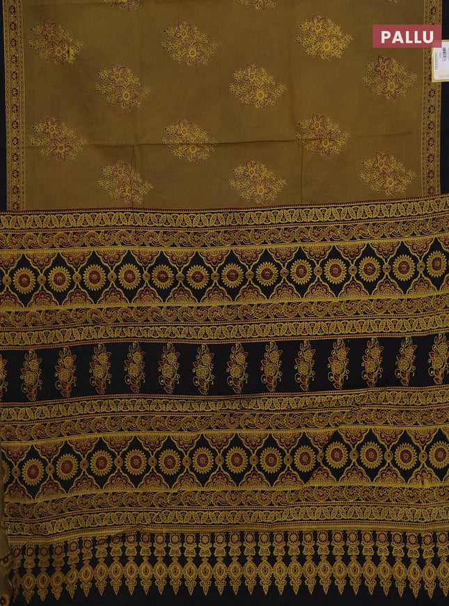 Jaipur cotton saree mehendi green and black with butta prints and printed border