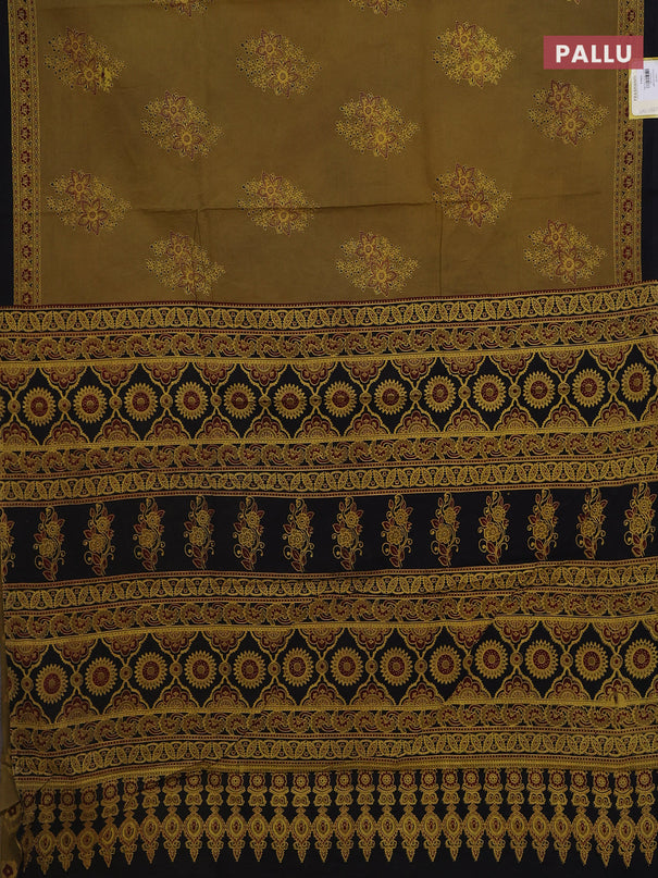 Jaipur cotton saree mehendi green and black with butta prints and printed border