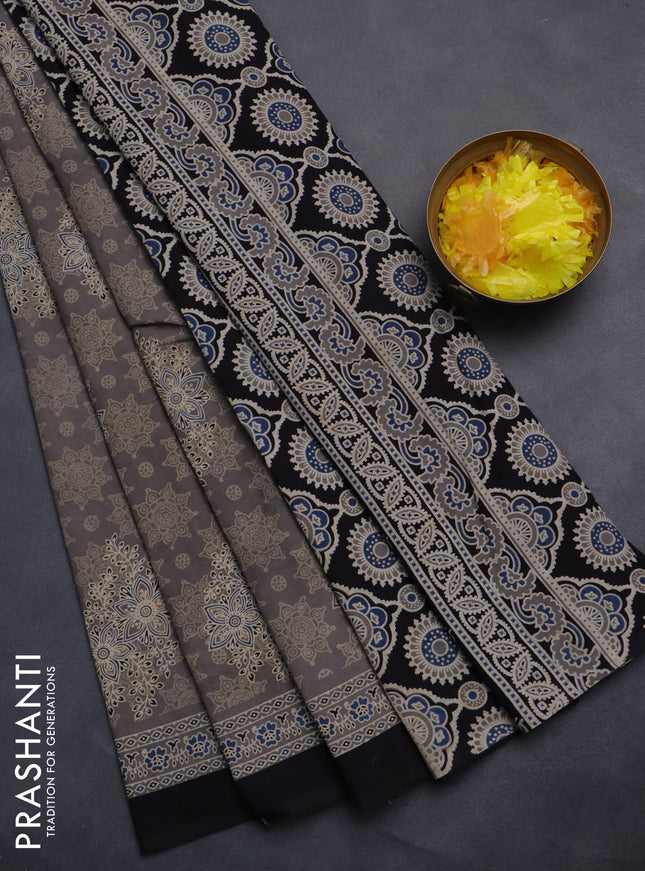 Jaipur cotton saree grey and black with allover ajrakh prints and printed border