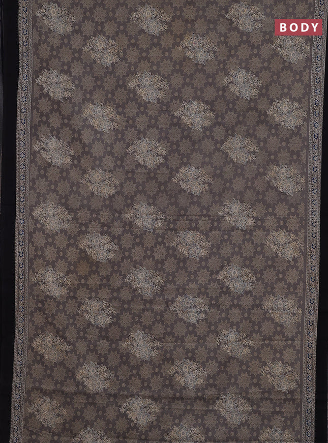 Jaipur cotton saree grey and black with allover ajrakh prints and printed border