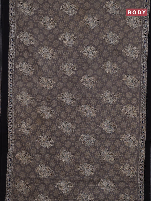 Jaipur cotton saree grey and black with allover ajrakh prints and printed border