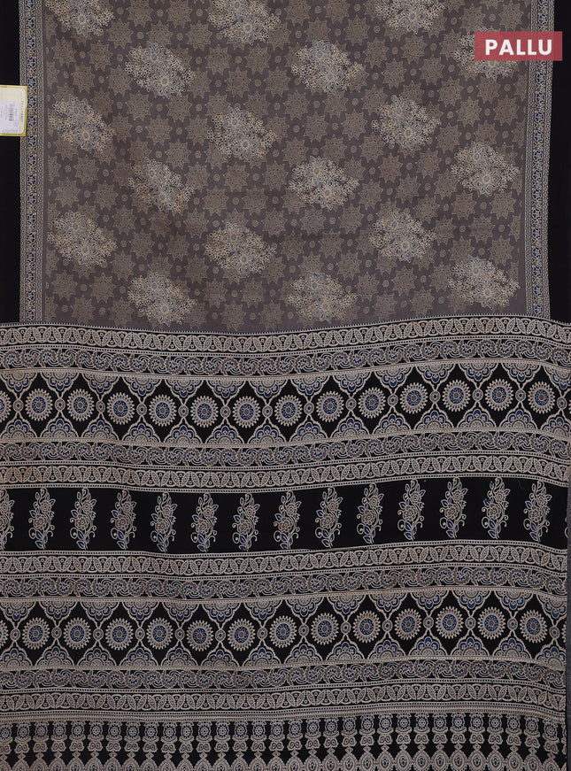 Jaipur cotton saree grey and black with allover ajrakh prints and printed border