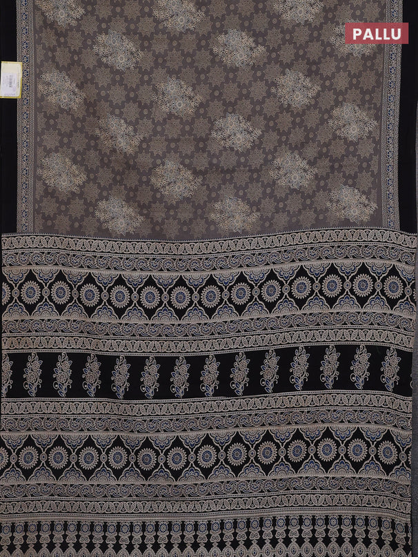 Jaipur cotton saree grey and black with allover ajrakh prints and printed border