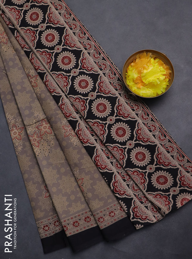 Jaipur cotton saree grey and black with butta prints and printed border