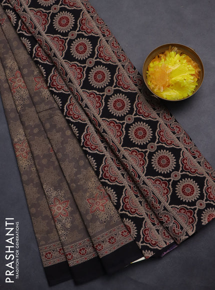 Jaipur cotton saree grey and black with allover ajrakh prints and printed border
