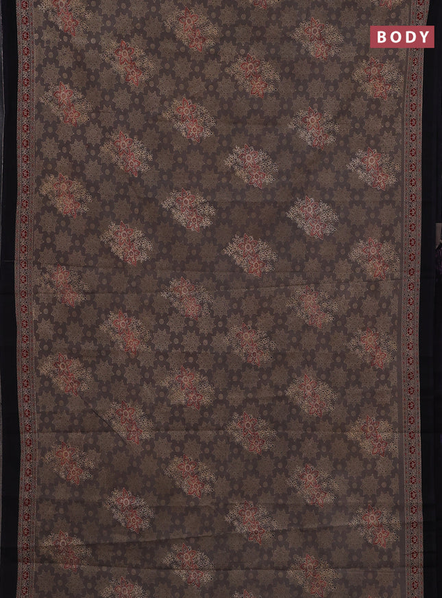 Jaipur cotton saree grey and black with allover ajrakh prints and printed border