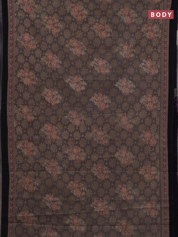 Jaipur cotton saree grey and black with allover ajrakh prints and printed border