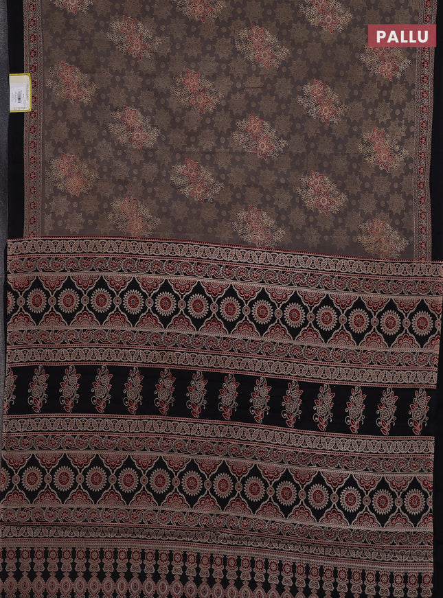 Jaipur cotton saree grey and black with allover ajrakh prints and printed border