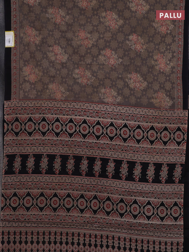 Jaipur cotton saree grey and black with allover ajrakh prints and printed border
