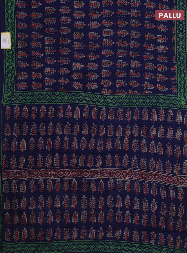 Jaipur cotton saree dark blue and green with butta prints and printed border