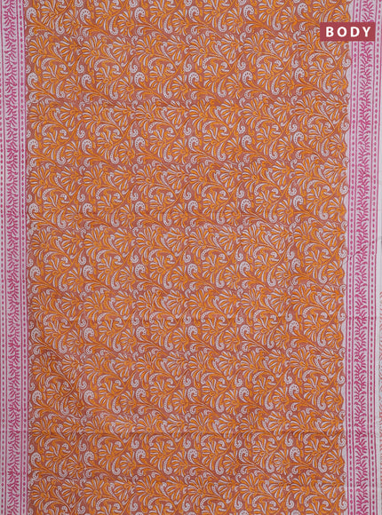 Jaipur cotton saree pale orange and off white with allover prints and printed border