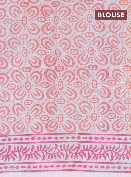 Jaipur cotton saree pale orange and off white with allover prints and printed border